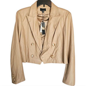 Lucy Paris Abbott Cropped Faux Leather Blazer Jacket Tan Beige NWT Size Large